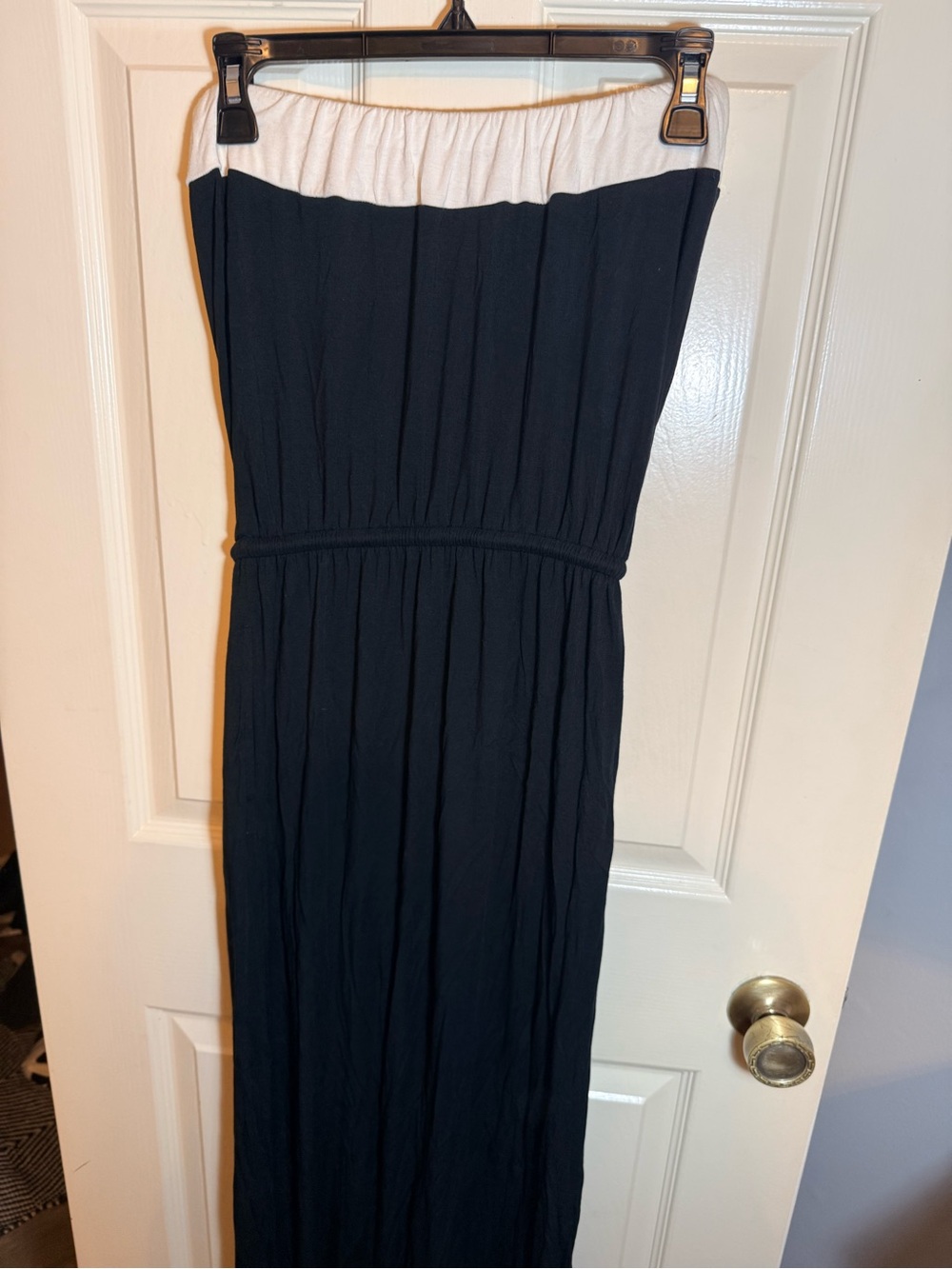 J. Crew Strapless Black Maxi Dress with Cream Top Band XS Y2K Flowy Casual Beach